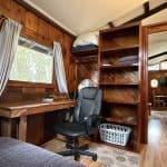 Hawaiian Anthurium Treehouse Cabin of Furnished Rentals in Hawaii centrally located between Pahoa, Hilo, and Volcanoes National Park, with views of Mauna Kea.